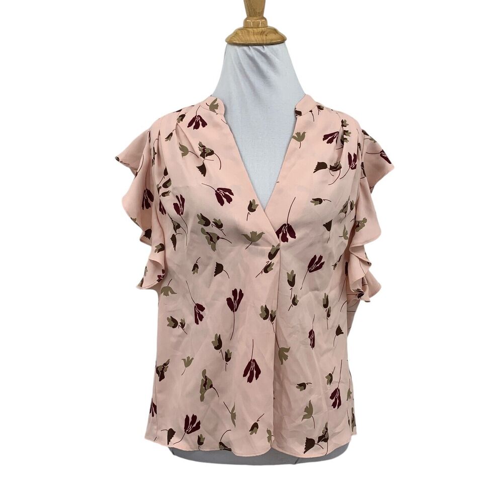 Joie Blouse Womens XS Extra Small Baby Pink Multi Ashtina Floral Ruffle Sleeves
